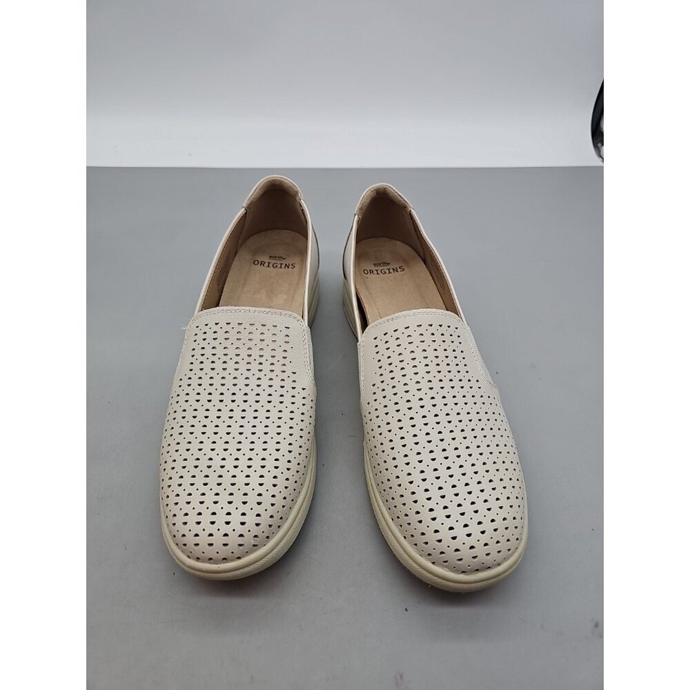 Earth Origins Leather Slip-On Casual Sneakers Elin Sand White 10 M New